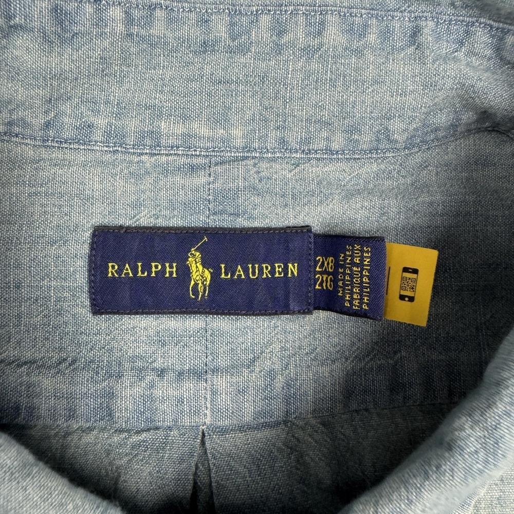 Ralph Lauren Shirt Mens Big 2X 2XB Blue Chambray Long Sleeve Button Up Classic - Picture 2 of 7